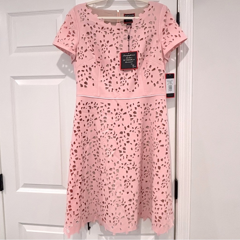 NWT FOCUS by SHANI Blush Pink Laser Cut Fit & Flare Dress